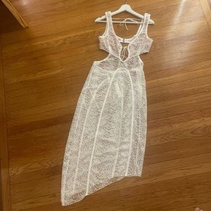 For love and lemons midi white lace dress with cutout detail